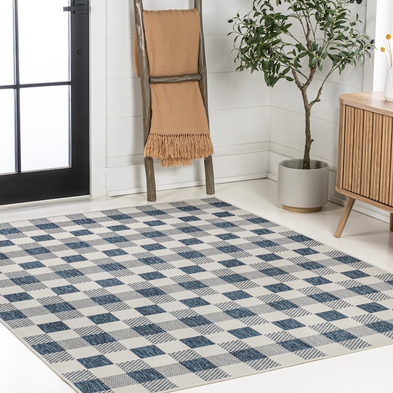JONATHAN Y Biot Traditional Geometric Bold Gingham Black/Cream Indoor/Outdoor Area Rug
