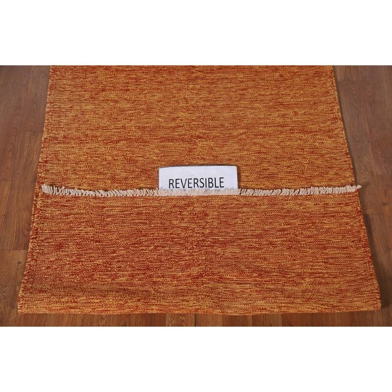 Orange Kilim Oriental Accent Rug Flatweave Wool Carpet - 3'4"x 4'10"