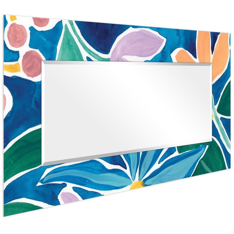 "Tiki Square" Rectangular Beveled Mirror on Free Floating Printed Tempered Art Glass - 72" x 36"