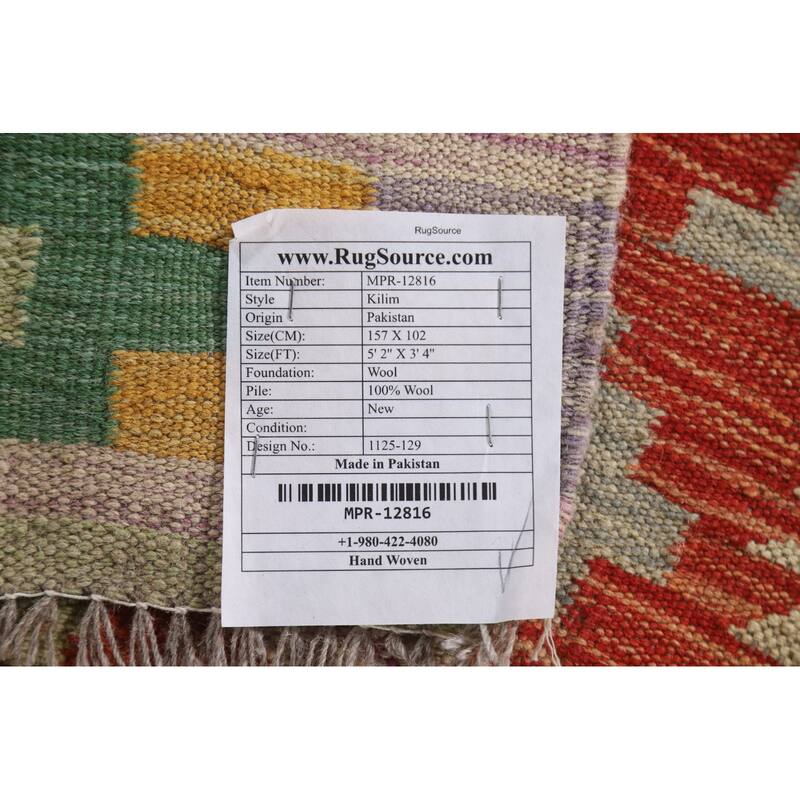 Geometric Reversible Kilim Oriental Accent Rug Flatweave Wool Carpet - 3'4"x 5'2"