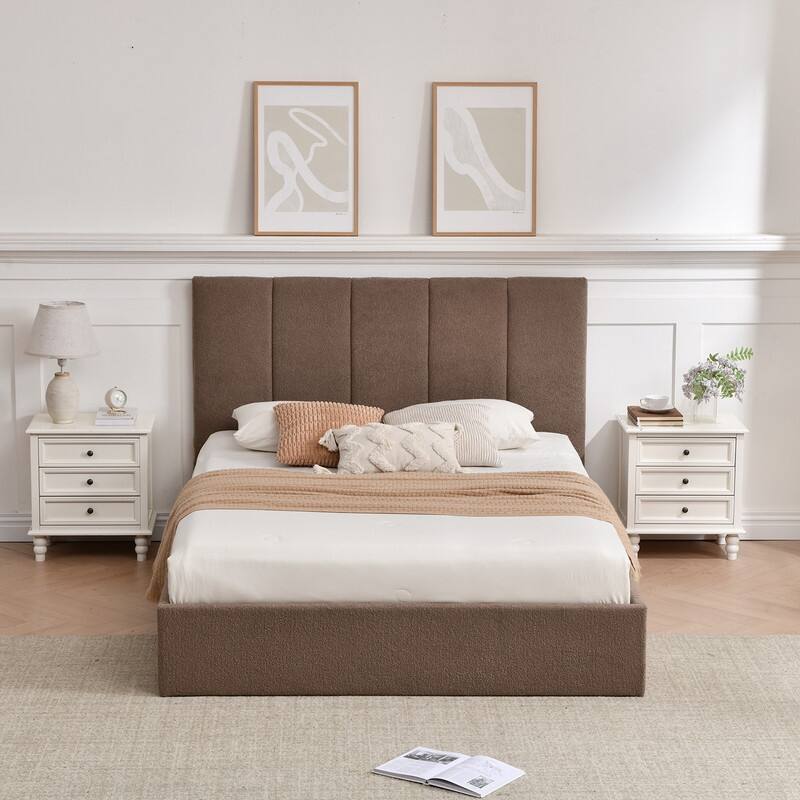Full Size Lift-Up Storage Bed, White - Tan - Full