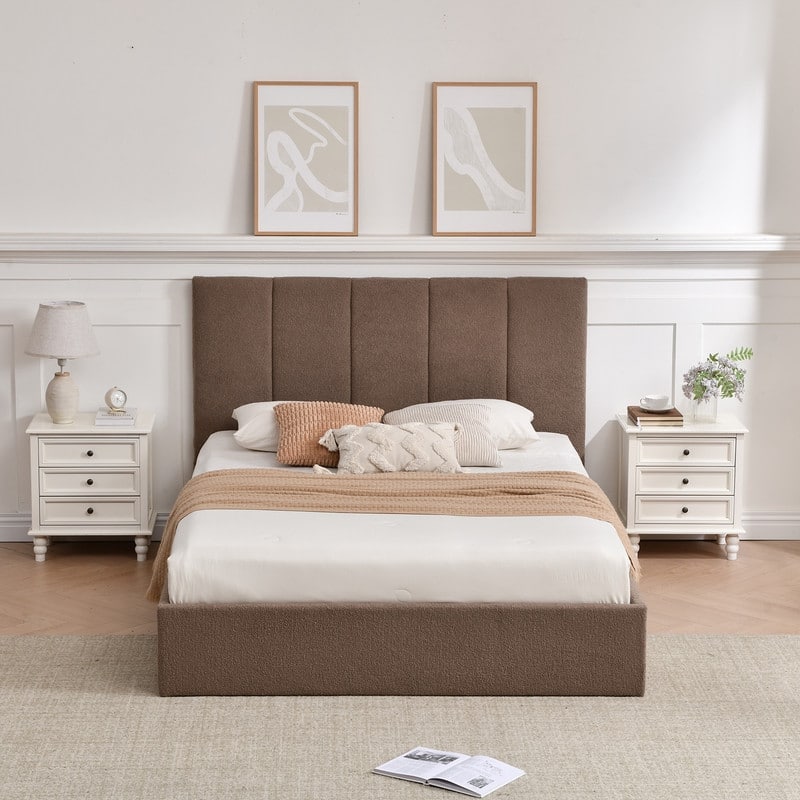 Modern Upholstered Lift-Up Storage Platform Bed with Headboard