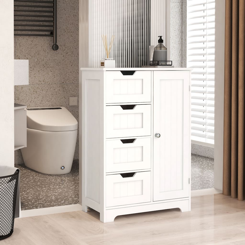 Medicine Cabinet Bathroom Floor Cabinet with 4 Drawers, Stylish Skin Care Cabinet with Adjustable Shelves