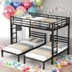 preview thumbnail 1 of 10, Full over Twin&Twin Size Strong Metal Bunk Bed with Built-in Shelf,Space-Efficient,Black Black