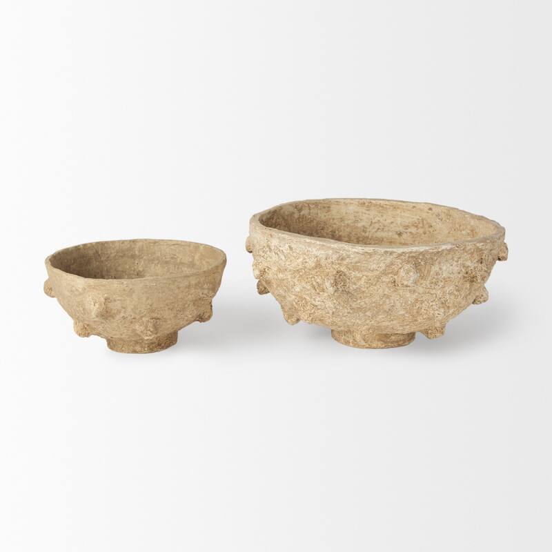 Sonam Beige Paper Mache Spiked Bowls (Set of 2)