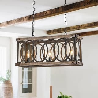 Vintage Farmhouse 3-Light Rustic Wood Cage Island Pendant - 22.8 Inches