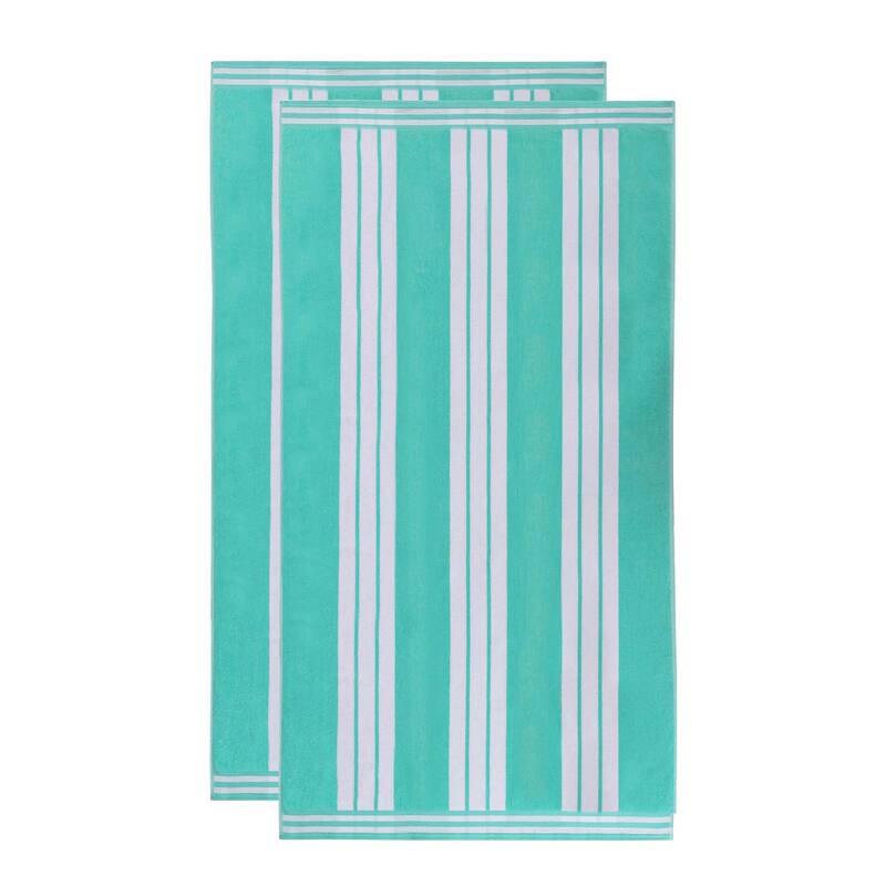 Superior Striped Large Oversized Cotton Beach Towel - Set of 2