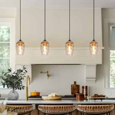 Ottilie Modern 1-Light Black Gold Hammered Glass Pendant Lights for Kitchen Island - 6"D x 10"H