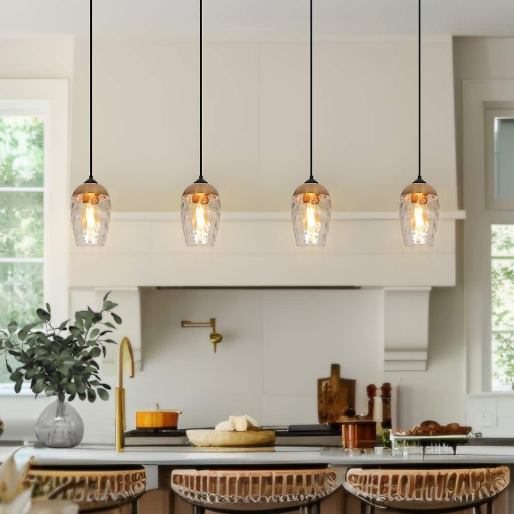 Ottilie Modern 1-Light Black Gold Hammered Glass Pendant Lights for Kitchen Island - 6"D x 10"H