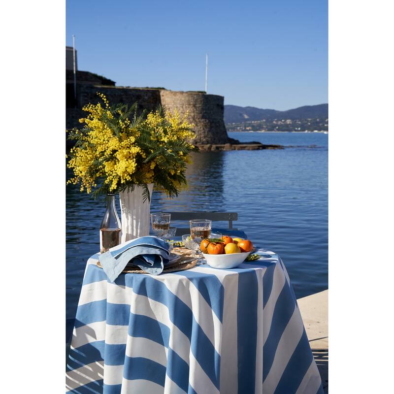 Couleur Nature St. Tropez Tablecloth - Blue Stripes - 59" x 59"