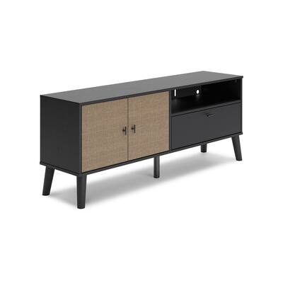 59 Inch TV Media Entertainment Console, 1 Drawer, Black, Natural Brown