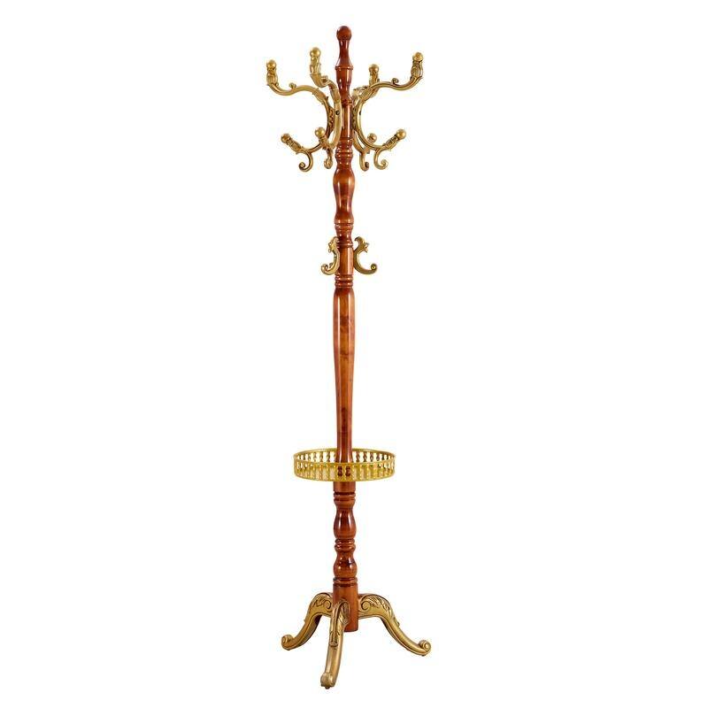 Modern Crabapple Wood Coat Rack with Key Tray & Stainless Steel Base