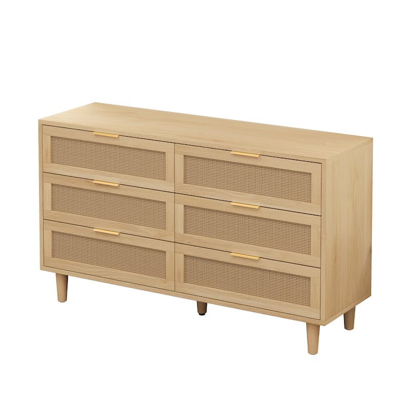 51.18" 6-Drawers Rattan Storage Cabinet Rattan Drawer