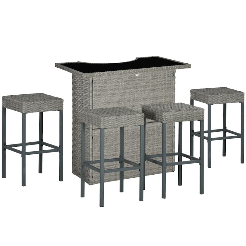 Outsunny 5 Piece Rattan Wicker Bar Set, High Top Outdoor Table and Chairs, Bar Height Patio Set