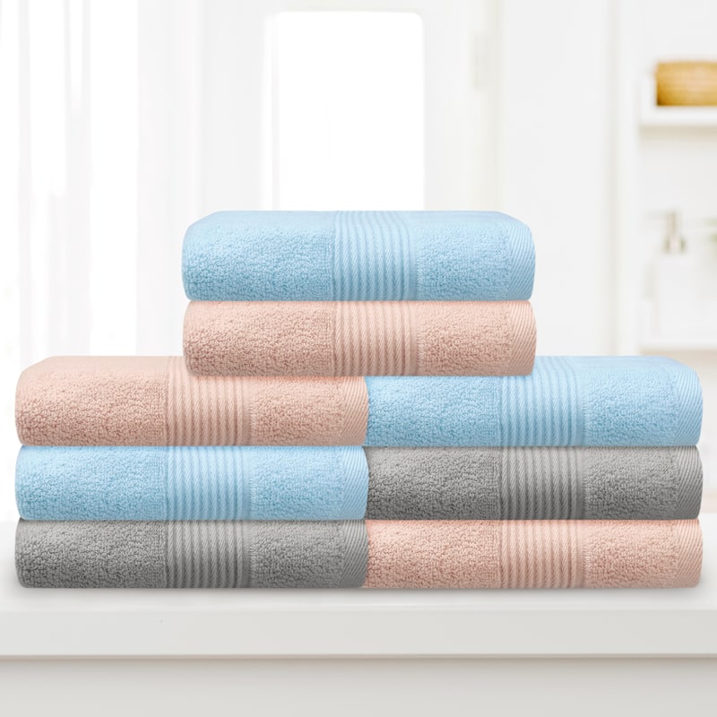 Striped Cotton Hand Towels, 14 x 30 Inch Highly Absorbent and Quick Dry Towels for Bathroom, Kitchen and Hotel Light Blue
