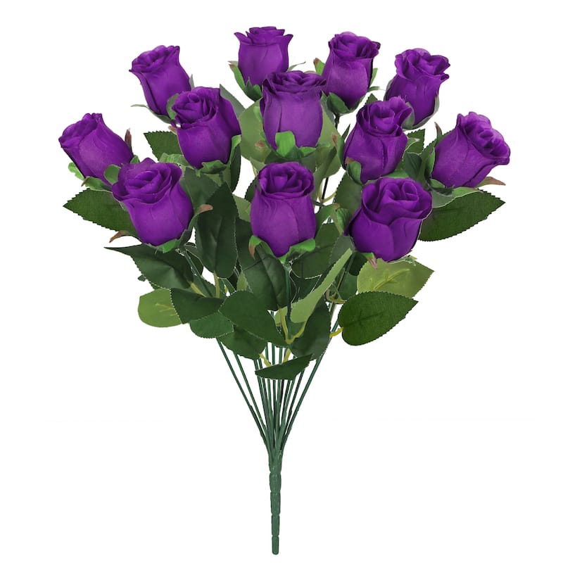 Set of 2 Royal Purple Artificial Rose Bud Flower Stem Bush Bouquet 19.5in - 19.5" L x 12" W x 12" DP