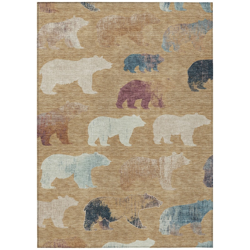 Machine Washable Indoor/ Outdoor Modern Bear Chantille Rug