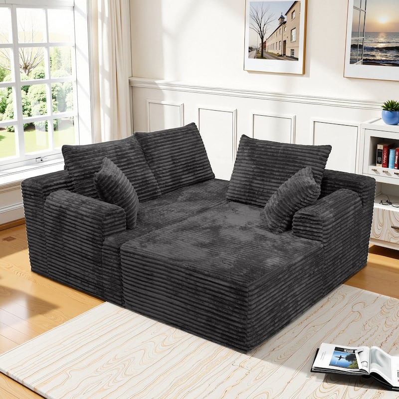 L-Shaped Corner Sectional Sofa Set with Side Chaise Lounge, Soft Foam Cushion Modular Sofa Corduroy Leisure Couch