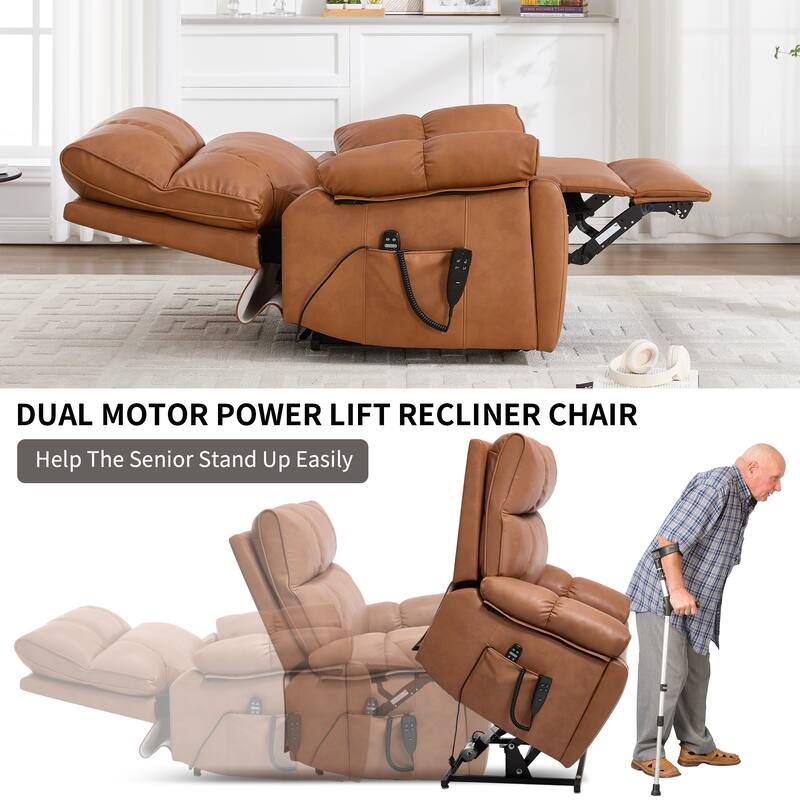 Leatheraire Heat Massage Dual Motor Infinite Position Up to 350 LBS Large Electric Power Lift Recliners with Hidden Cup Holders