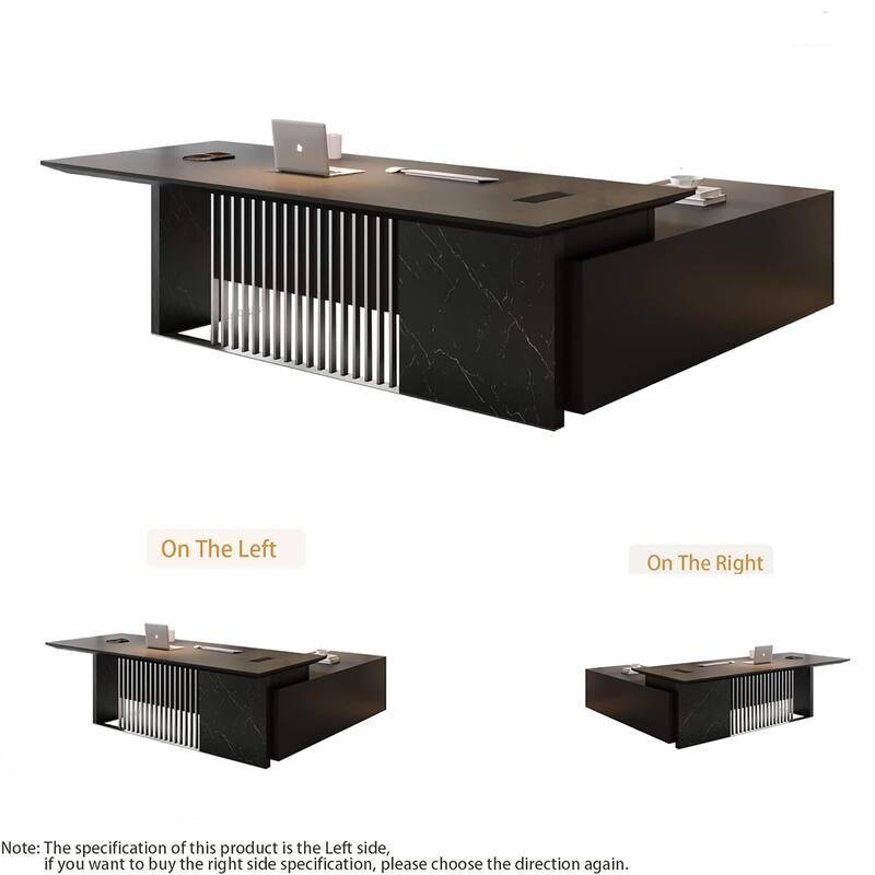Large L Shaped Executive Desk with Power Outlet Wireless Charging