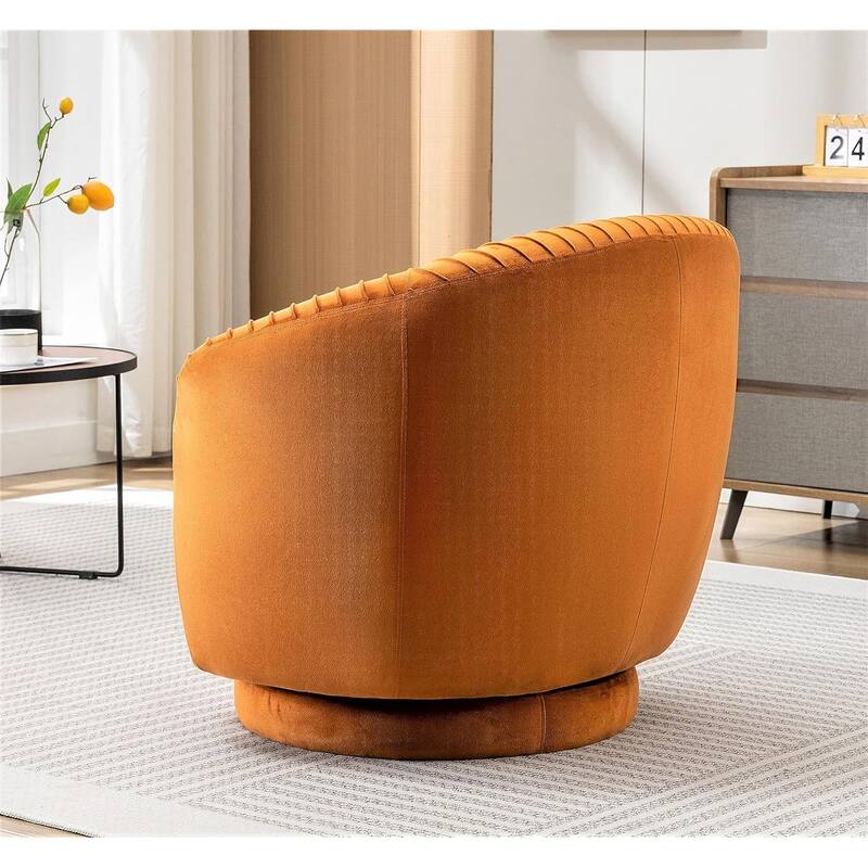 Modern Barrel Swivel Chair with Plush Velvet Upholstery and Smooth 360° Rotation Round Accent One-Seater Sofa