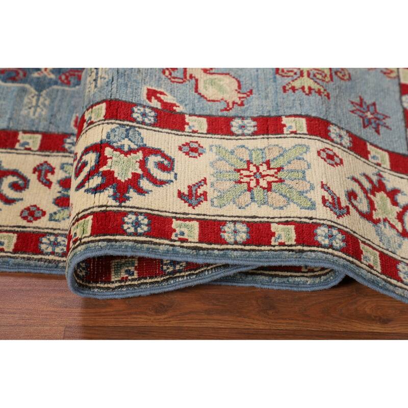 Light Blue Traditional Kazak Oriental Rug Hand-Knotted Wool Carpet - 4'9" x 6'10"