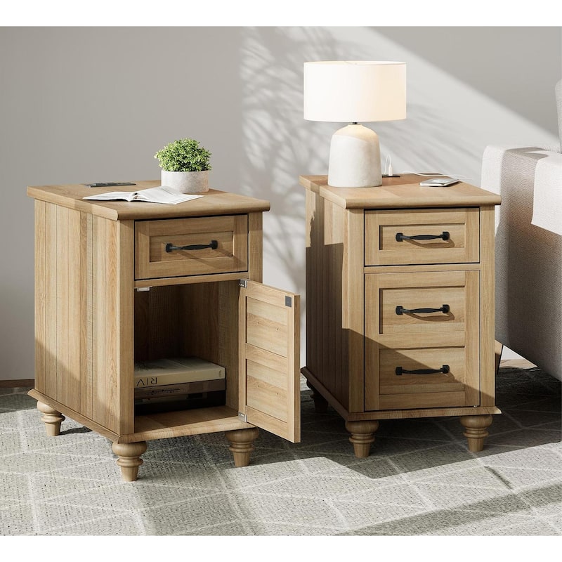 Nightstand End Table With Charging Station for Living Room Bedroom