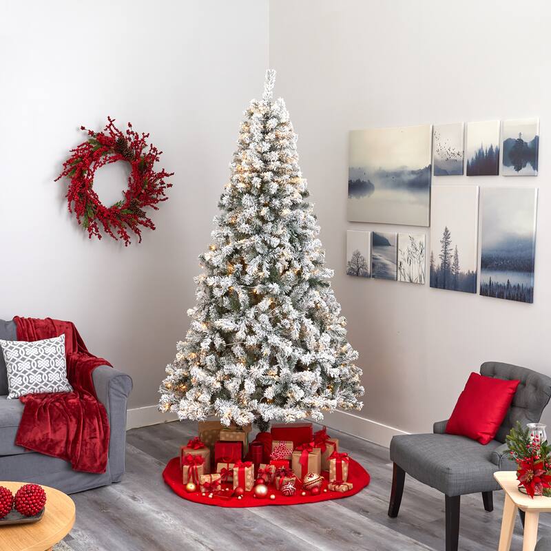 8' pre lit flocked fir artificial christmas tree clear led lights - 8 Foot