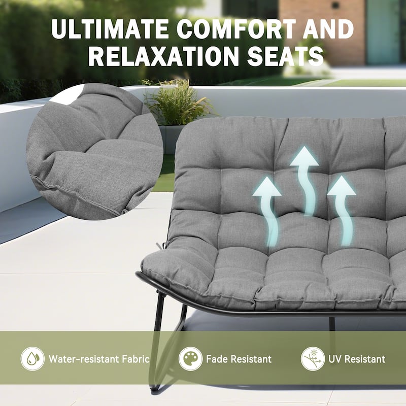 Double Papasan Loveseat Chair Oversized Outdoor Indoor with Padded Cushion