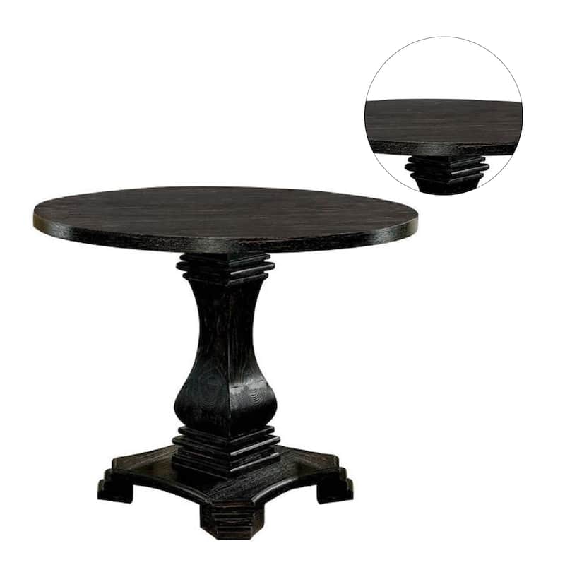 Antique Black Finish Wood Round Pedestal Dining Table