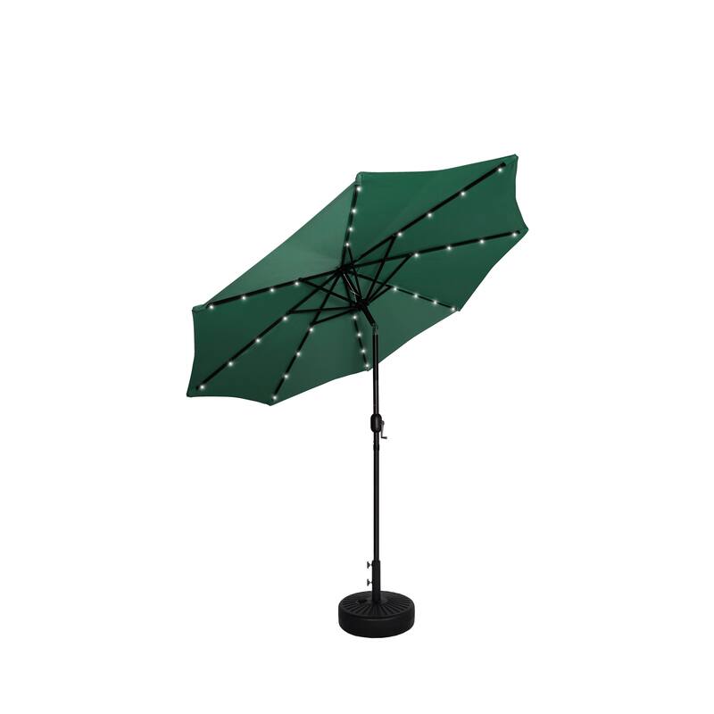 9 Ft. Solar Lighted Patio Umbrella with Base Included - Dark Green