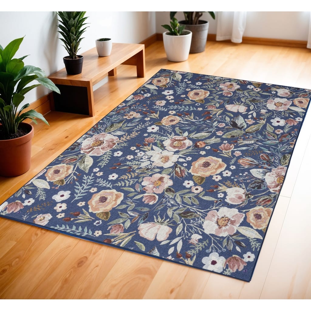 Power Loomed Floral Traditional Non Skid Low Pile Area Rug - 72' X '48' X '0.25