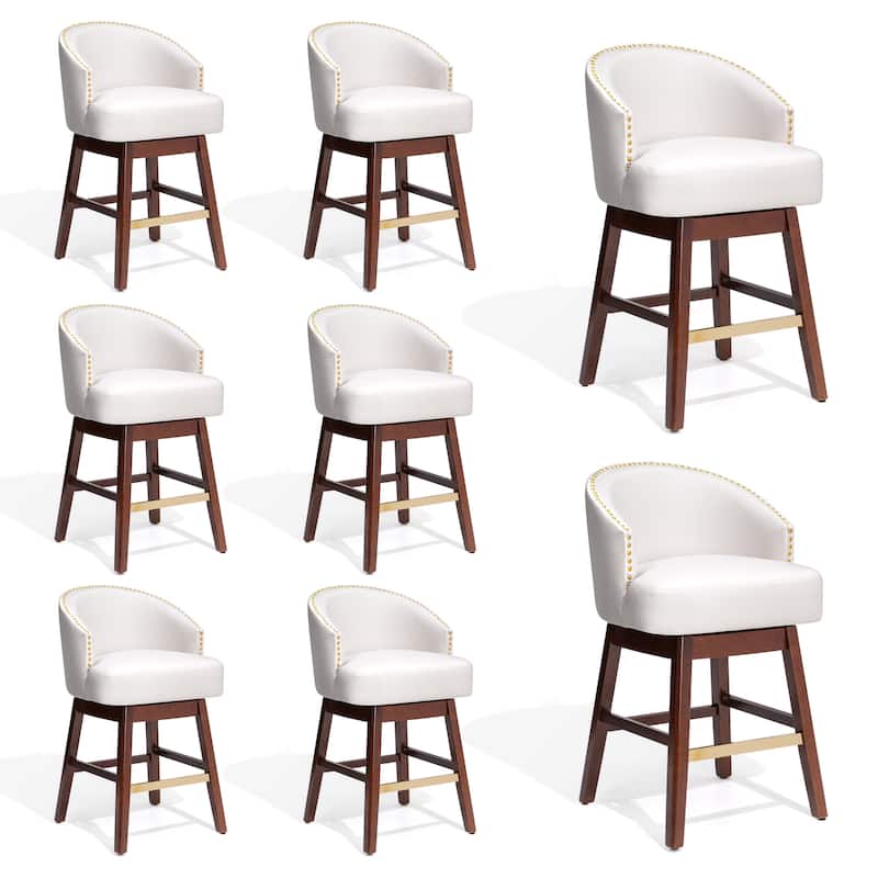 Bar Stools PU Leather / Linen Fabric Upholstered Solid Wood Swivel Barstool Set of 2/4 - Set of 8 - Ivory-White - 26.4 inches seat height - Counter Height