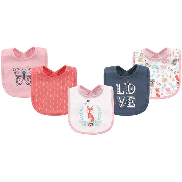 slide 1 of 1, Hudson Baby Infant Girl Cotton Bibs 5pk, Woodland Fox, One Size - Woodland Fox - One Size One Size - Woodland Fox