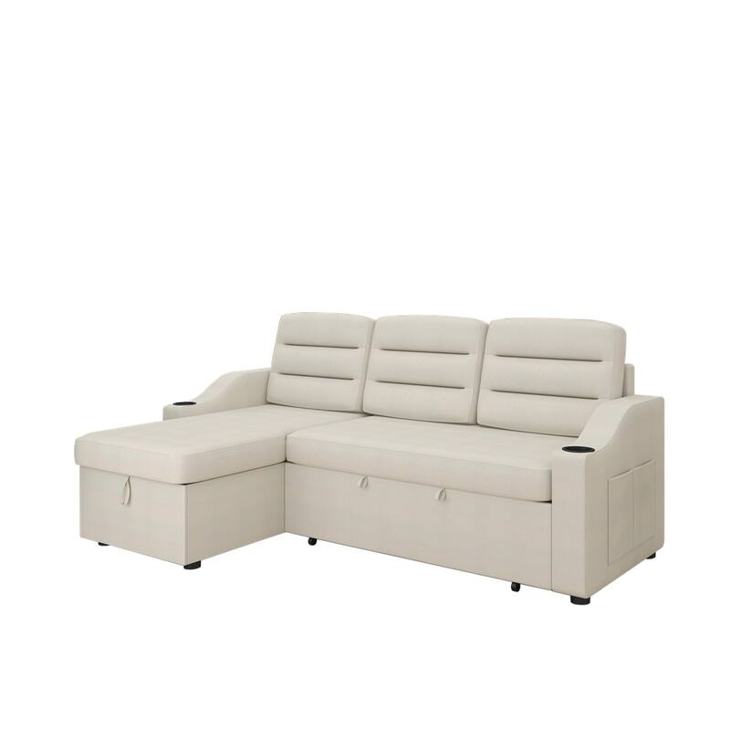83.5" Polyester Convertible Combo Sofa w/ Storage Recliner and Holder