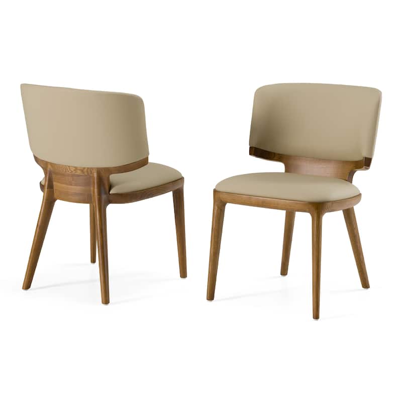 Modrest Stanley Contemporary Beige Leatherette and Walnut Dining Chair (Set of 2)