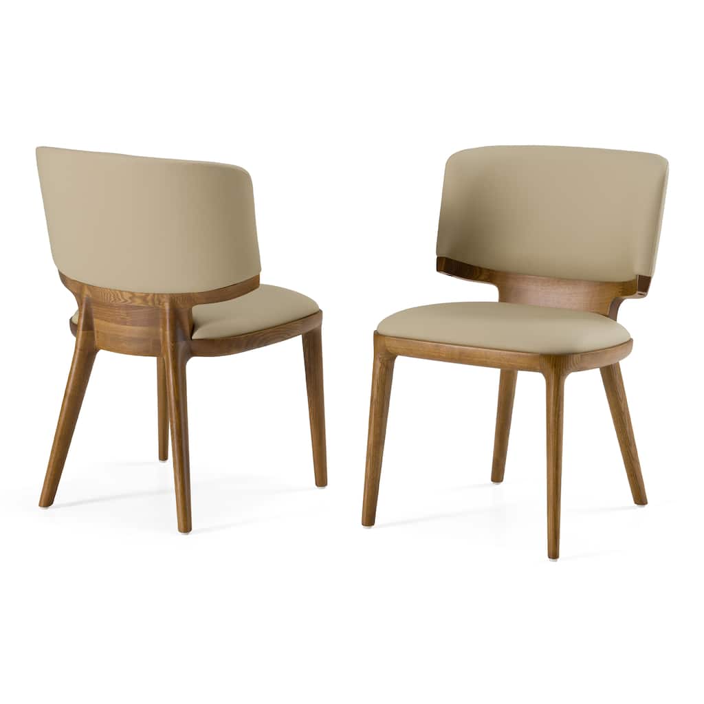 Modrest Stanley Contemporary Beige Leatherette and Walnut Dining Chair (Set of 2)