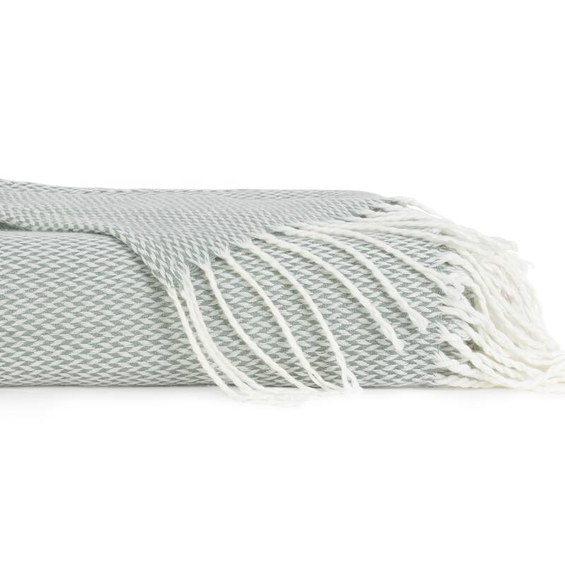 Becky Cameron Throw Blanket Herringbone with Fringed Edges - Eucalyptus