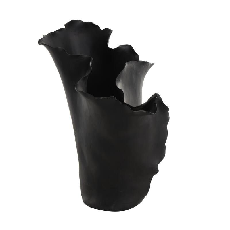 Ceramic Abstract Floral Inspired Vase with Wavy Folded Rim - White or Black - Roche River Decor