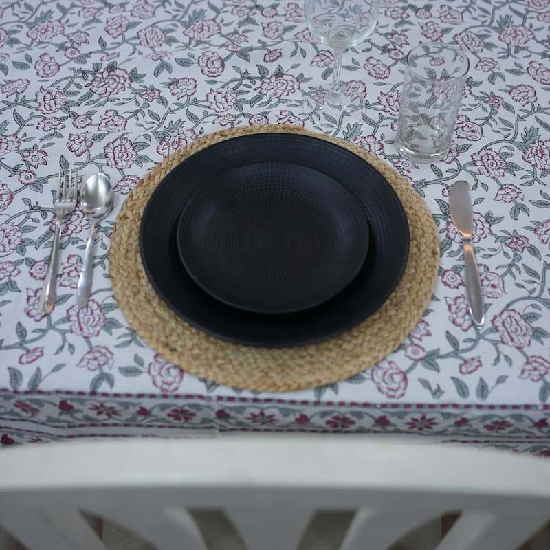 Fabdivine Handmade Block Print Cotton Brown Table Cover or Cloth Dining, Farmhouse & Kitchen Décor