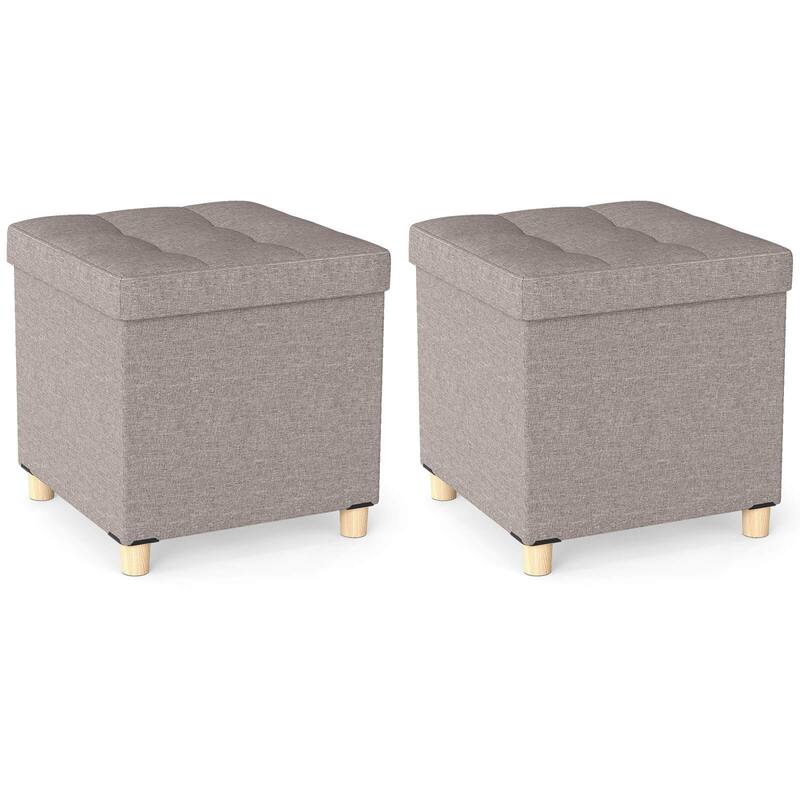 Costway 1/2 PCS 18 Inches Ottoman with Storage,Tray & Rubber Wood Legs - 2 PCS