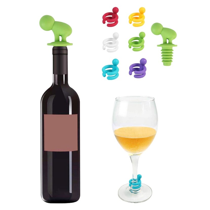 Shop Javoedge Wine Accessories Novelty Wine And Beverage Bottle Stoppers 2 Pcs Set Hugging Glass Stem Marker 12 Pcs Overstock 14200631