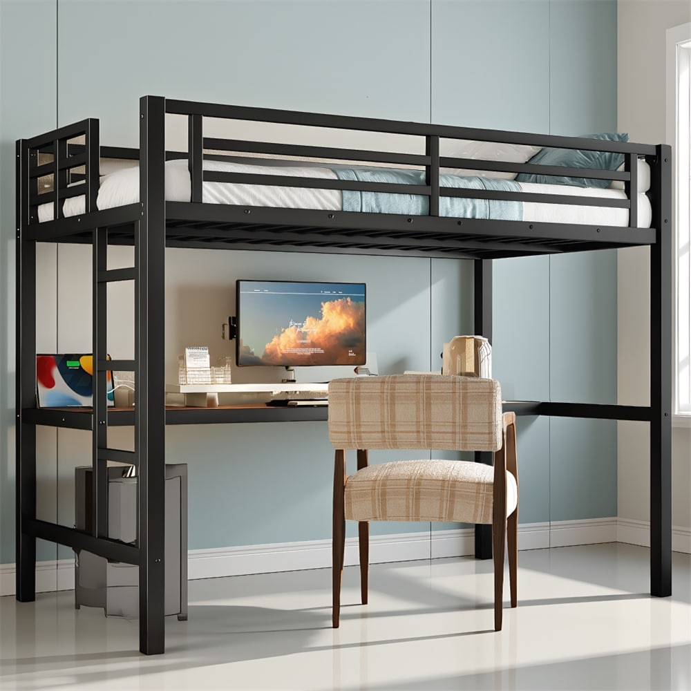 Metal Twin Size Loft Bed w/Power Outlet and LED Lighted,Space-Saving