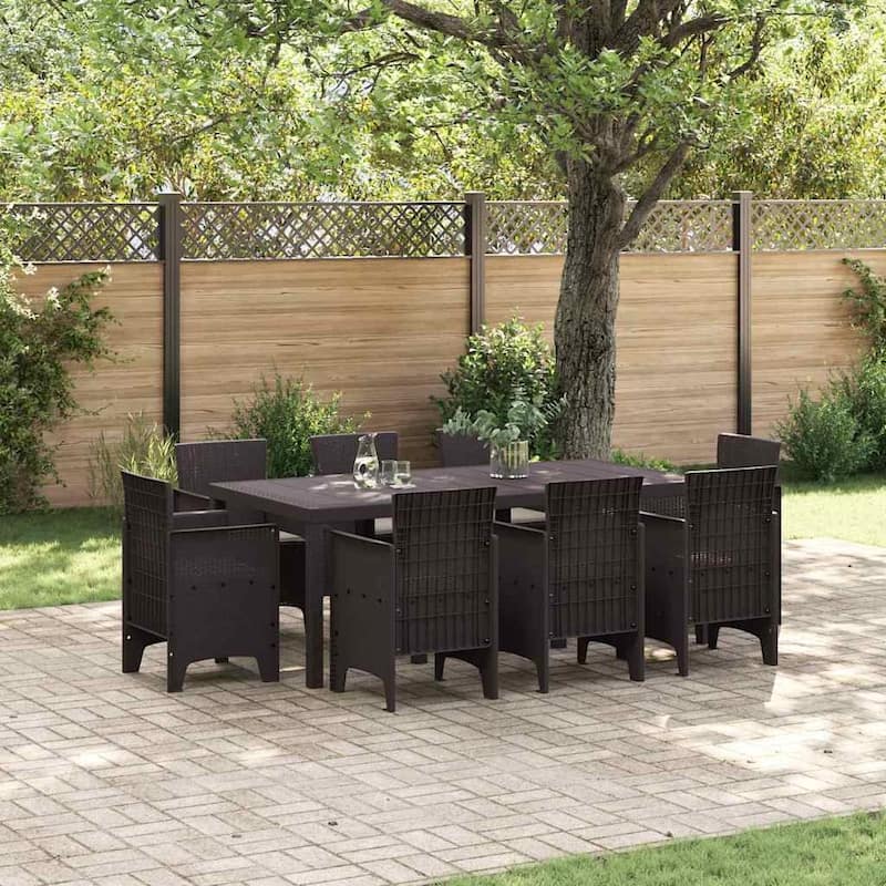 vidaXL Garden Dining Set 7/9 pcs Anthracite/Brown Polt rattan - 200 x 100 x 73 cm - Brown/ Taupe/ 8 seater