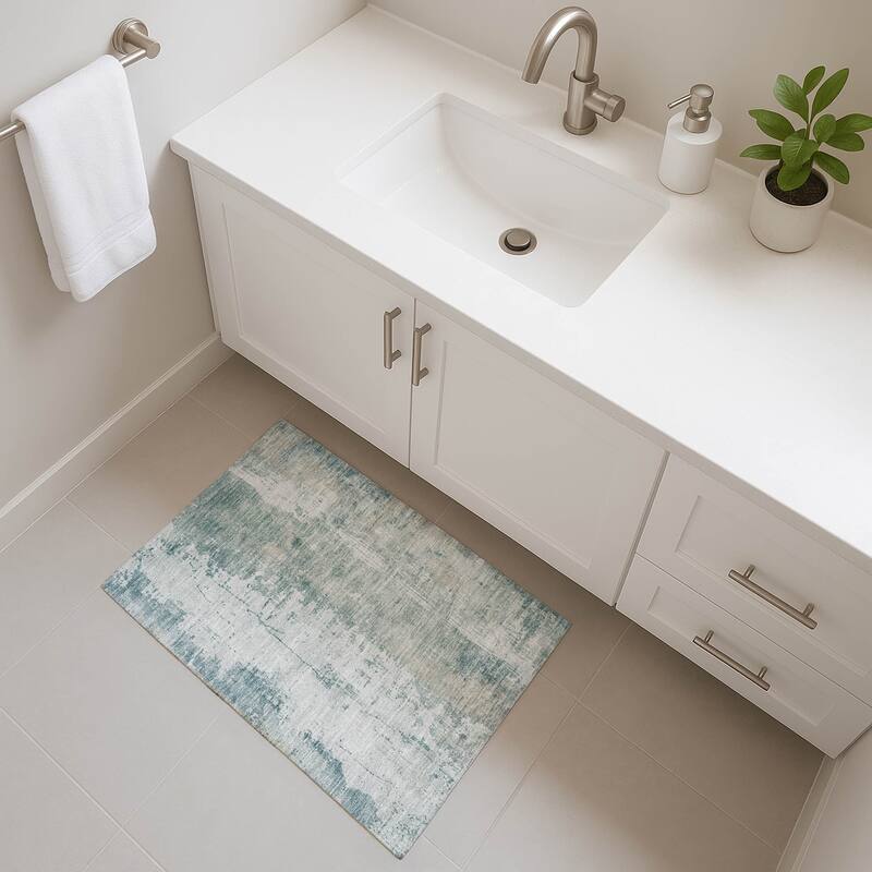 Premium Washable Super Soft Abstract Modern Mayfield Rug - Turquoise - 1'8" x 2'6"