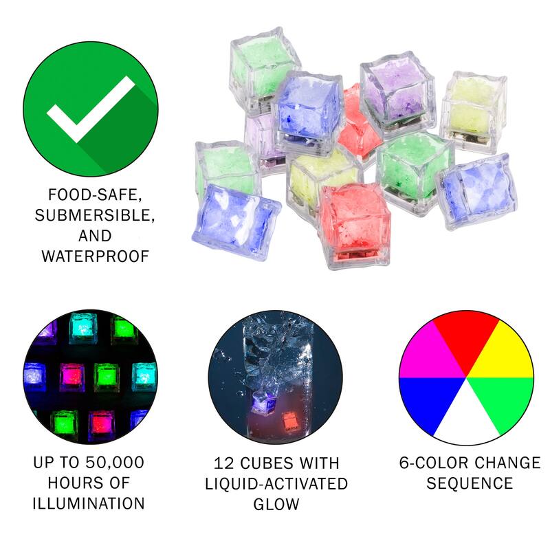 Set of 12 Light Up Ice Cubes for Drinks - Water-Activated, Color-Changing LED Cube Lights by Lavish Home (Multicolor)