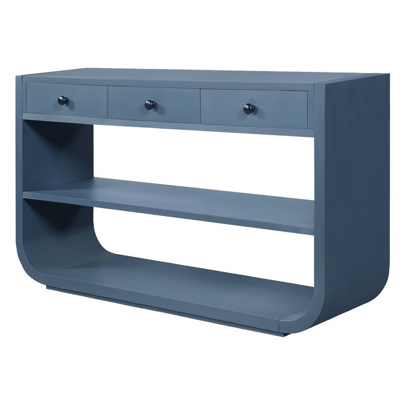 Christopher Knight Home - Modern Entryway Curved Console Table with Soft-Close Drawers & Open Shelves for Living Room, Hallway