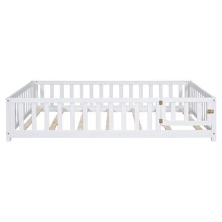 Full Montessori Floor Bed with Fence & Door - Safe & Fun for Kids