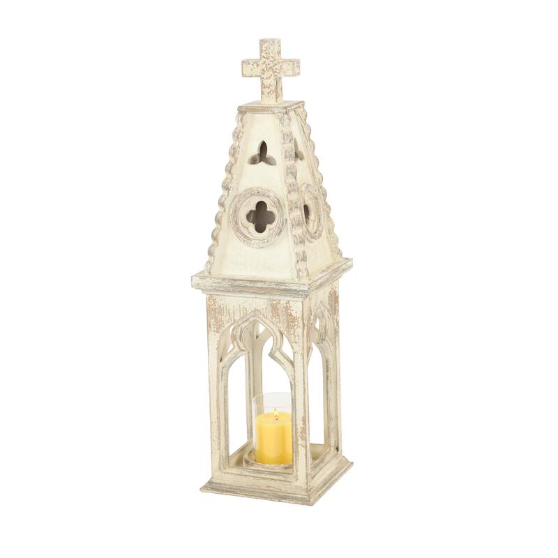 Wooden Standing Decorative Indoor Outdoor Candle Lantern - White - Roche River Decor - White