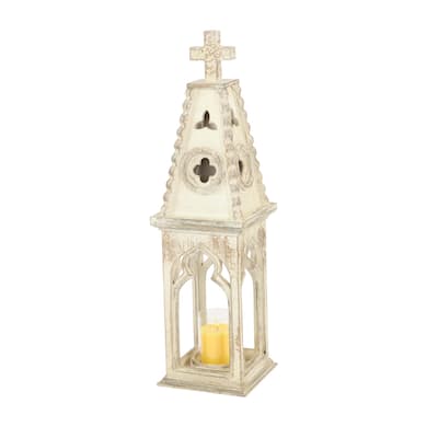 Wooden Standing Decorative Indoor Outdoor Candle Lantern - White - Roche River Decor